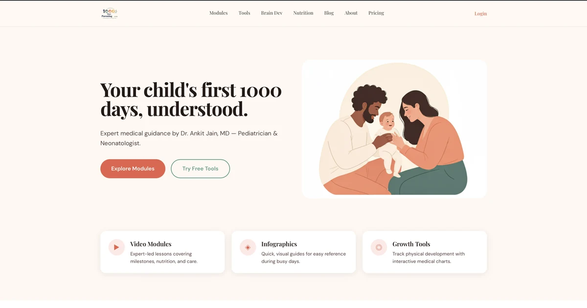 1000 Days Parenting website preview