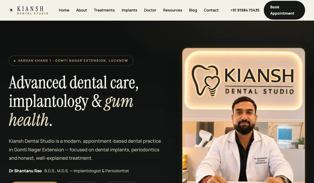 Kiansh Dental Studio — Dr. Shantanu Rao website preview